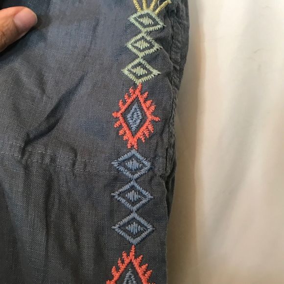 Johnny Was Linen Embroidered Drawstring Waist Pants - White - Size XL - Picture 3 of 11